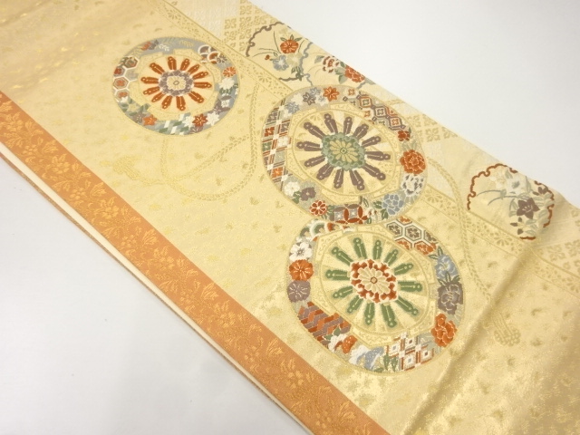 源氏車に雪輪・花模様織出し袋帯